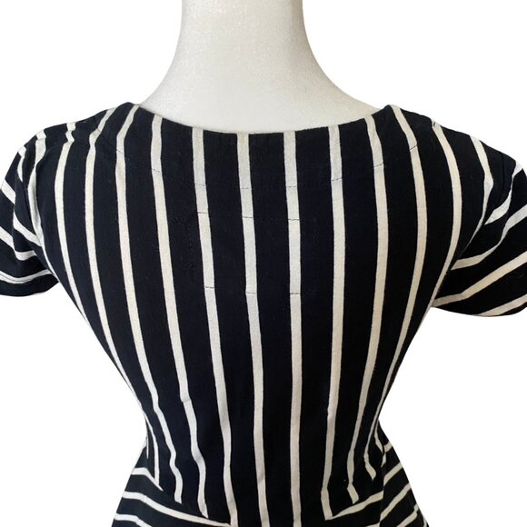 Effie's Heart Size Small Black & White Striped Asymmetrical Fit and Flare Top - Picture 3 of 13